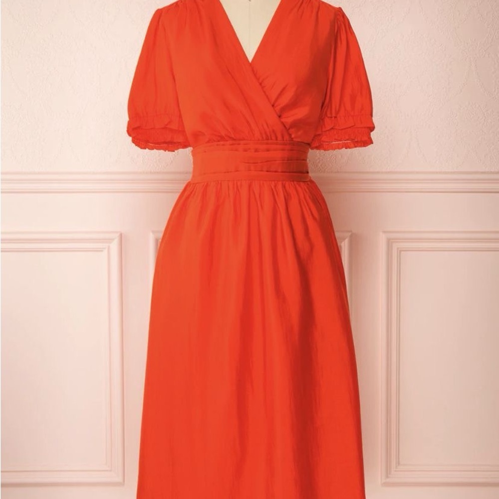 Women's Red Wrap Midi Dress